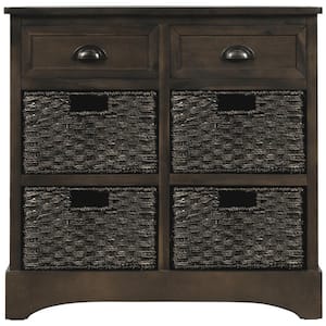 28.00 in. W x 11.80 in. D x 28.00 in. H Dark Brown Linen Cabinet with 2 Drawers and Four Classic Rattan Basket