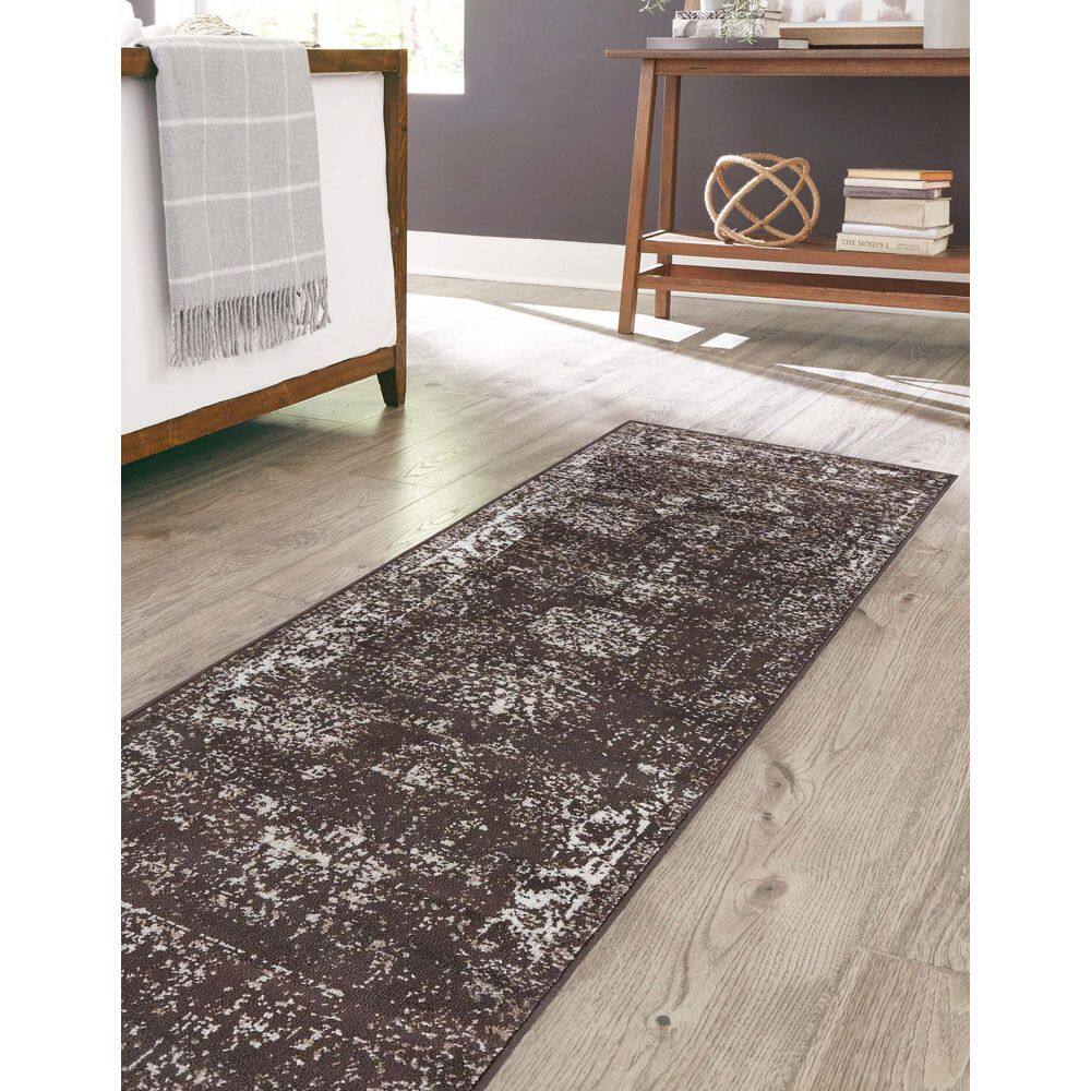 Sofia Brown and Ivory Low Pile Runner Rug