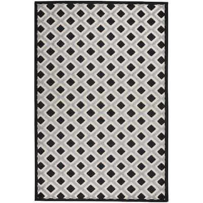 Aloha Black White 6 ft. x 9 ft. Geometric Contemporary Indoor/Outdoor Area Rug