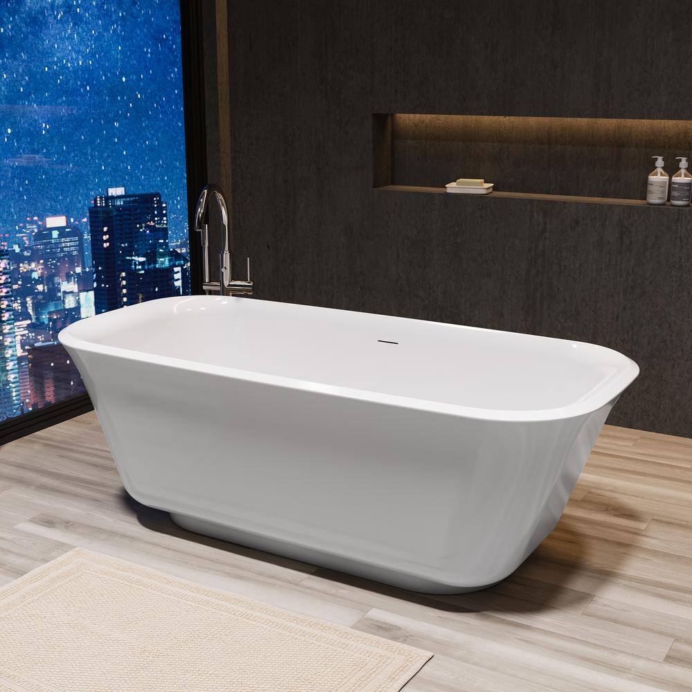 67" Glossy White Acrylic Freestanding Double Slipper Bathtub