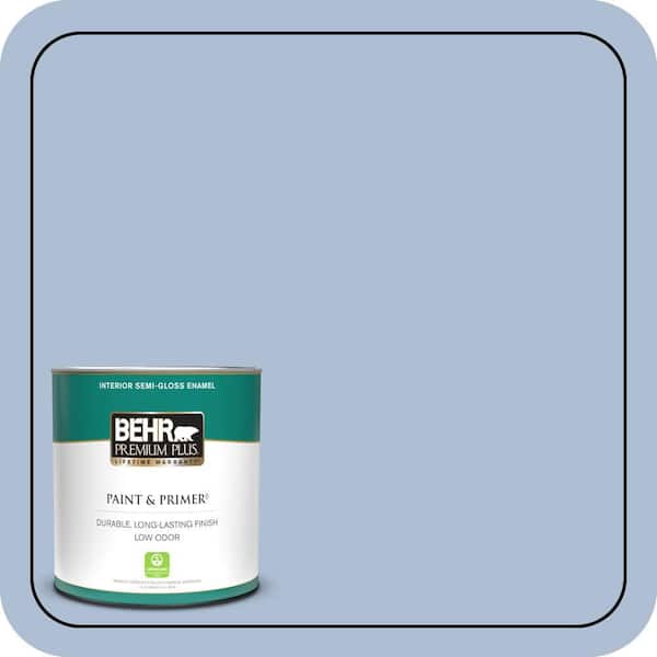 BEHR PREMIUM PLUS 1 qt. #580E-3 Sweet Blue Semi-Gloss Enamel Low Odor Interior Paint & Primer