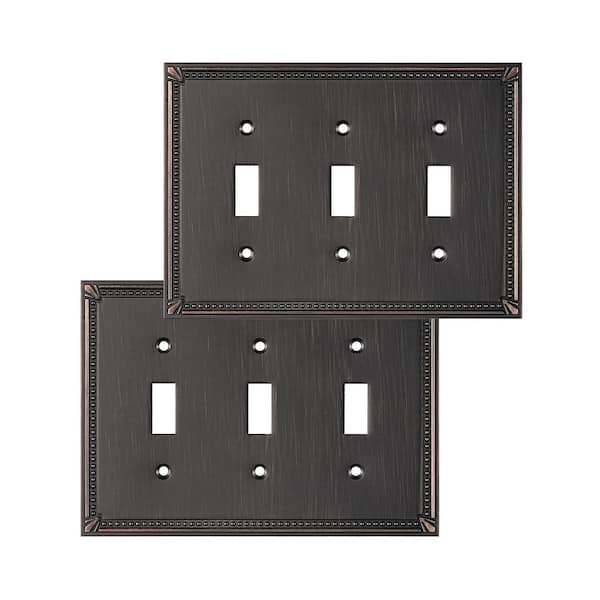 Standard 3-Gang Aged Bronze Toggle Metal Wall Plates (2-Pack)
