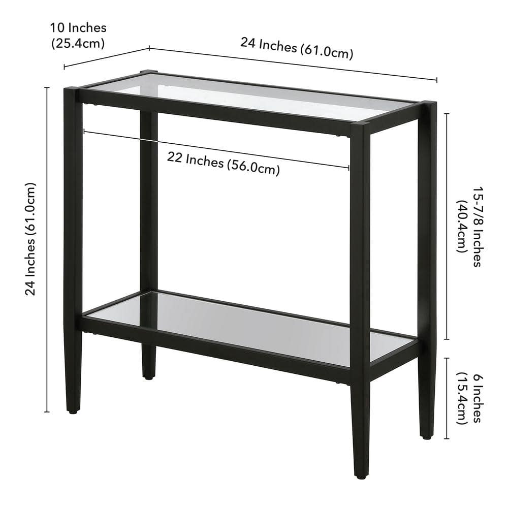 Blackened Bronze 24" Rectangular Side Table with Glass Shelf