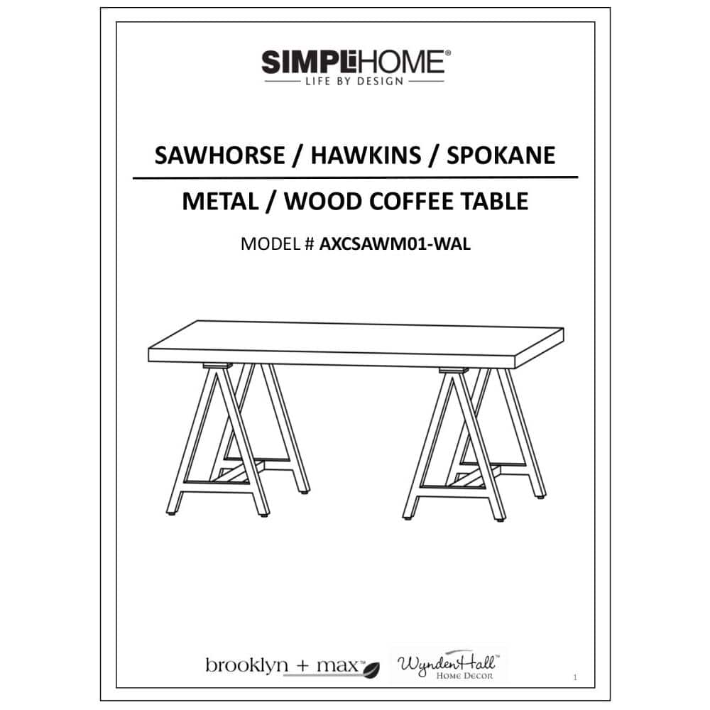 Sawhorse Industrial Solid Walnut Wood Coffee Table with Storage