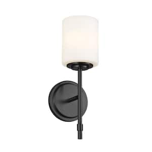 Ali 1-Light Black Bathroom Wall Sconce Light with Satin Etched Case Opal Glass Shade