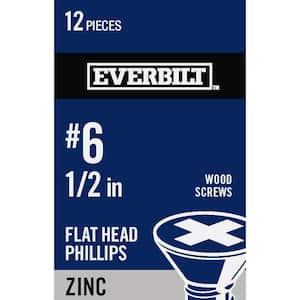 #6 x 1/2 in. Zinc Plated Phillips Flat Head Wood Screw (12-Pack)