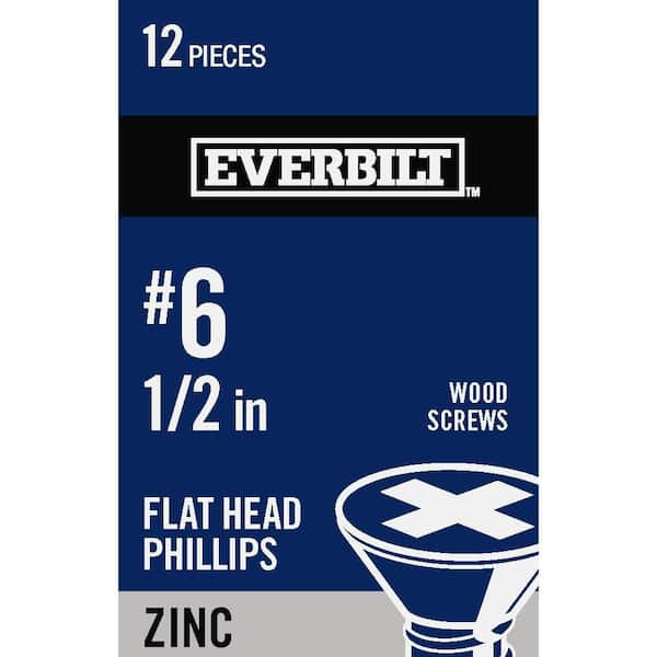 Everbilt #6 x 1/2 in. Zinc Plated Phillips Flat Head Wood Screw (12-Pack)