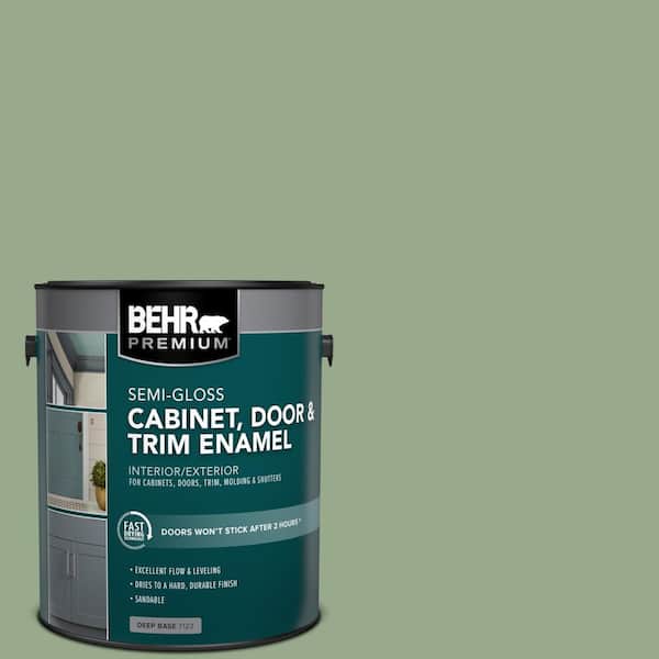 BEHR PREMIUM 1 gal. #PPU11-05 Pesto Green Semi-Gloss Enamel Interior/Exterior Cabinet, Door & Trim Paint