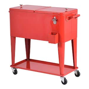 80 qt. Outdoor Patio Rolling Steel Chest Cooler with Wheels and Bottom Shelf