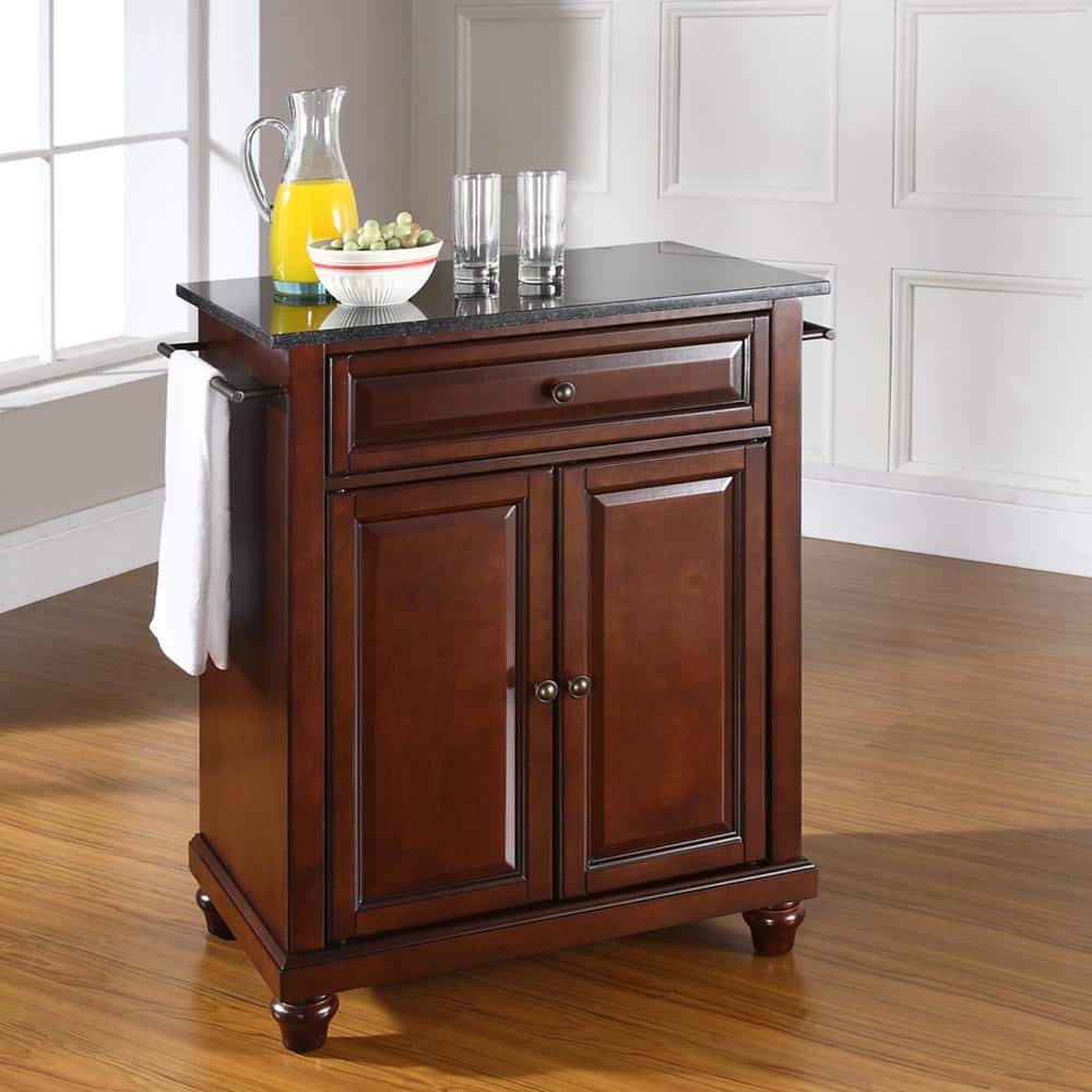 Vintage Mahogany Cambridge Kitchen Island with Black Granite Top
