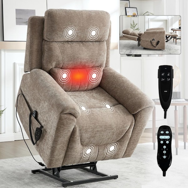Beige Dual Motor Chenille Power Lift Recliner Chair with 8-Point Vibration Massage&Heating, Up to 350 LBS