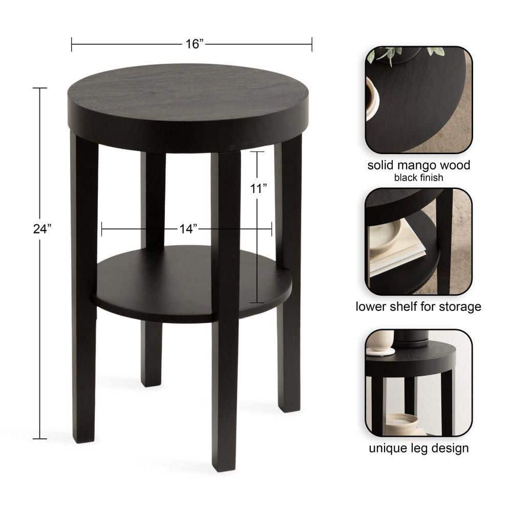 Talcott 16 in. Black Round Solid Wood End Table - thumbnail 4
