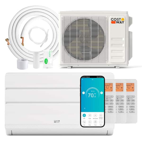 Costway 36K BTU(42000 BTU ASHRAE) 3 Zone 12K 18k BTU 19 SEER2 Mini Split Air Conditioner Work with Alexa
