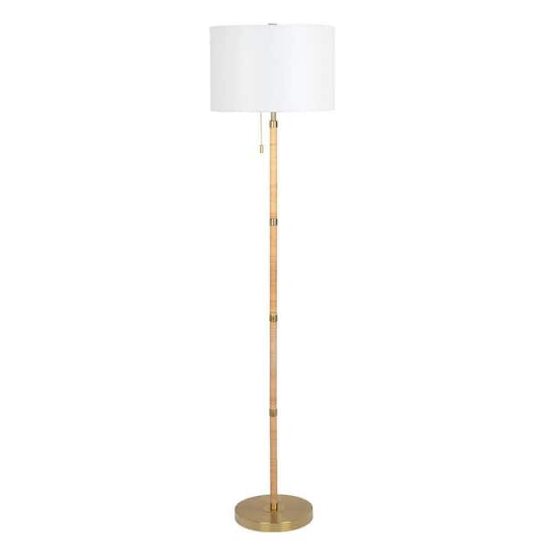 61.5 in. Gold 1-Light Standard Floor Lamp for Bedroom, Living Room with Linen Round Shade No Bulbs Included