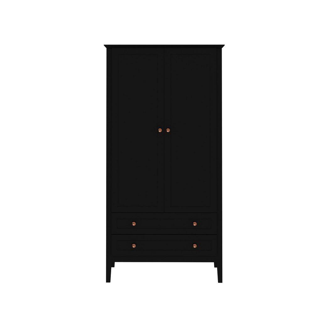 Manhattan Comfort Crown Black Full Armoire With Hanging Rod and 2Drawers (78.74 in. H x 40.35