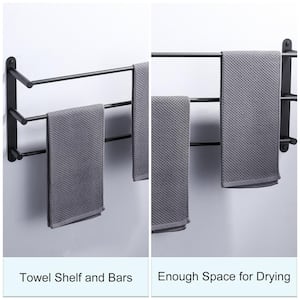 24 in. Bathroom 3-Tiers Towel Rack Wall Mount Towels Shelves/Bars in Stainless Steel Matte Black