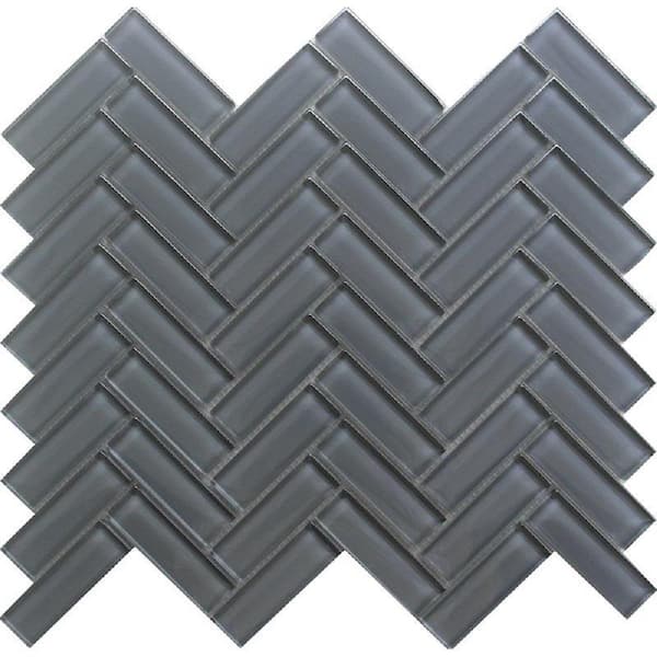 Apollo Tile Dark Gray 4 in. x 5 in. Polished Herringbone Glass Mosaic Tile Sample (0.13 sq. ft./Piece)