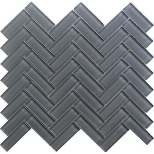 Dark Gray 11 in. x 12.6 in. Herringbone Polished Glass Mosaic Tile (4.81 sq. ft./Case)