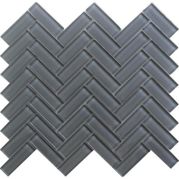 Apollo Tile Dark Gray 11 in. x 12.6 in. Herringbone Polished Glass Mosaic Tile (4.81 sq. ft./Case)