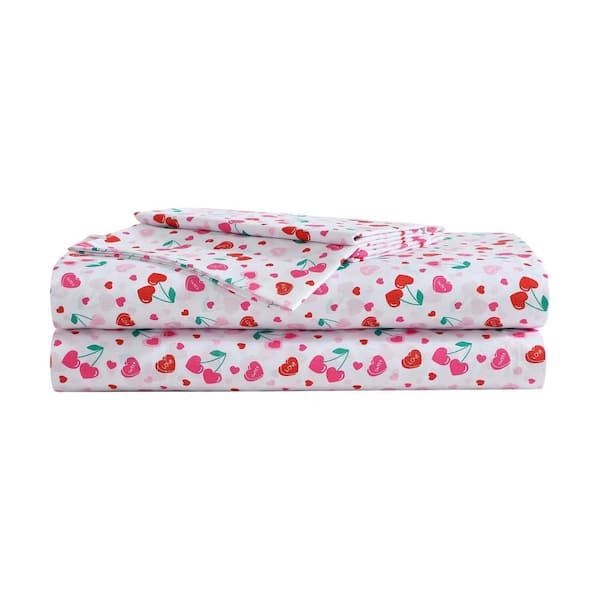BETSEY JOHNSON Sweet Tart Cherries 4-Piece Pink/Red Microfiber Full Sheet Set