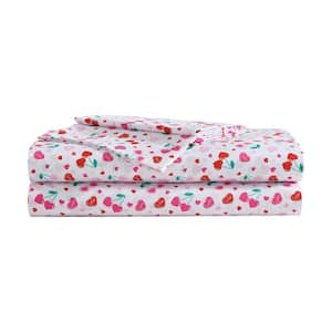 Sweet Tart Cherries 4-Piece Pink/Red Microfiber Queen Sheet Set