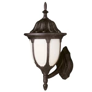 Hamilton 19 in. 1-Light Rust Coach Outdoor Wall Light Fixture with White Opal Glass