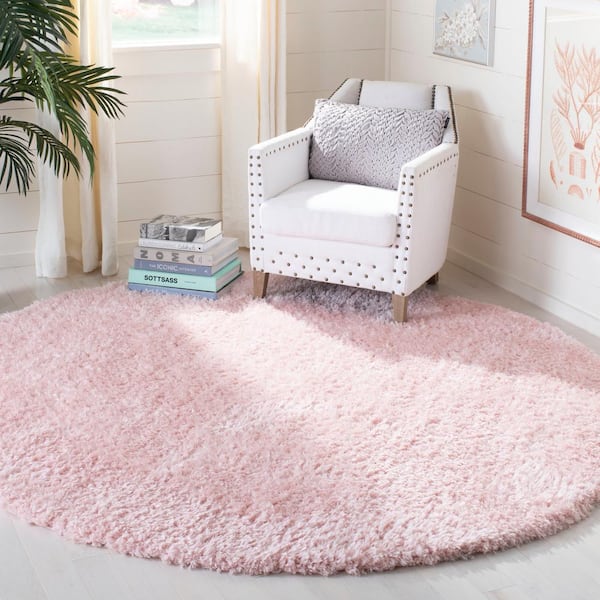 Madrid Shag Blush 7 ft. x 7 ft. Round Solid Area Rug