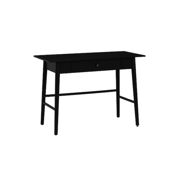 Linon Home Decor Breville 42 in. Rectangle Black Wood 1-Drawer Writing Desk with Storage