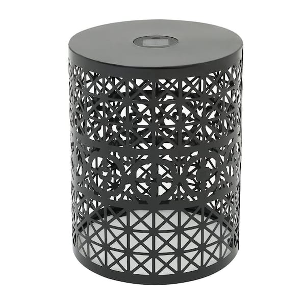 Unbranded Black Round Metal Outdoor Cranbrook Side Table Solar End Table with Built-in Solar Powered Light