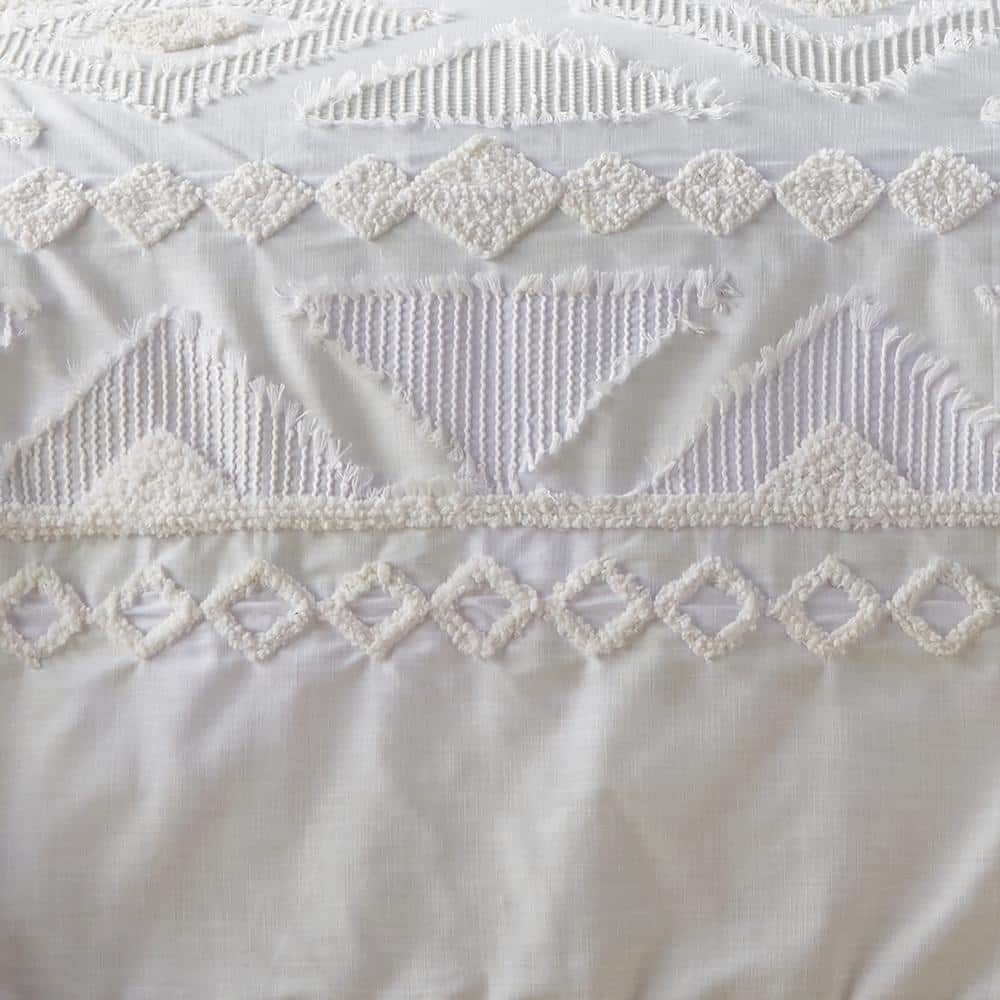 White Twin Cotton Jacquard Bedspread Set with Textured Accent