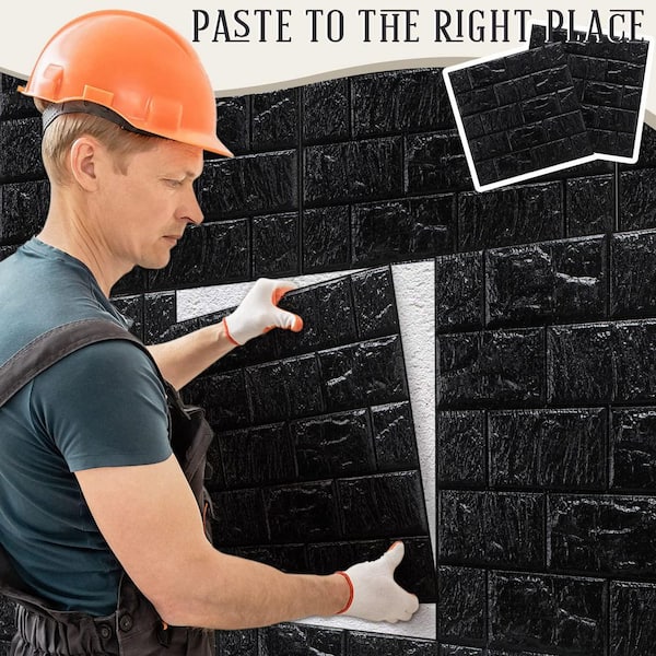 Black 11.81 in. x 11.81 in. PE Foam Peel and Stick Backsplash 3D Brick Wall Panels 30-Pack