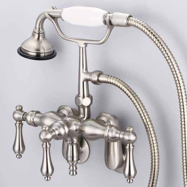 Water Creation 3-Handle Vintage Claw Foot Tub Faucet with Handshower and Lever Handles in Brushed Nickel