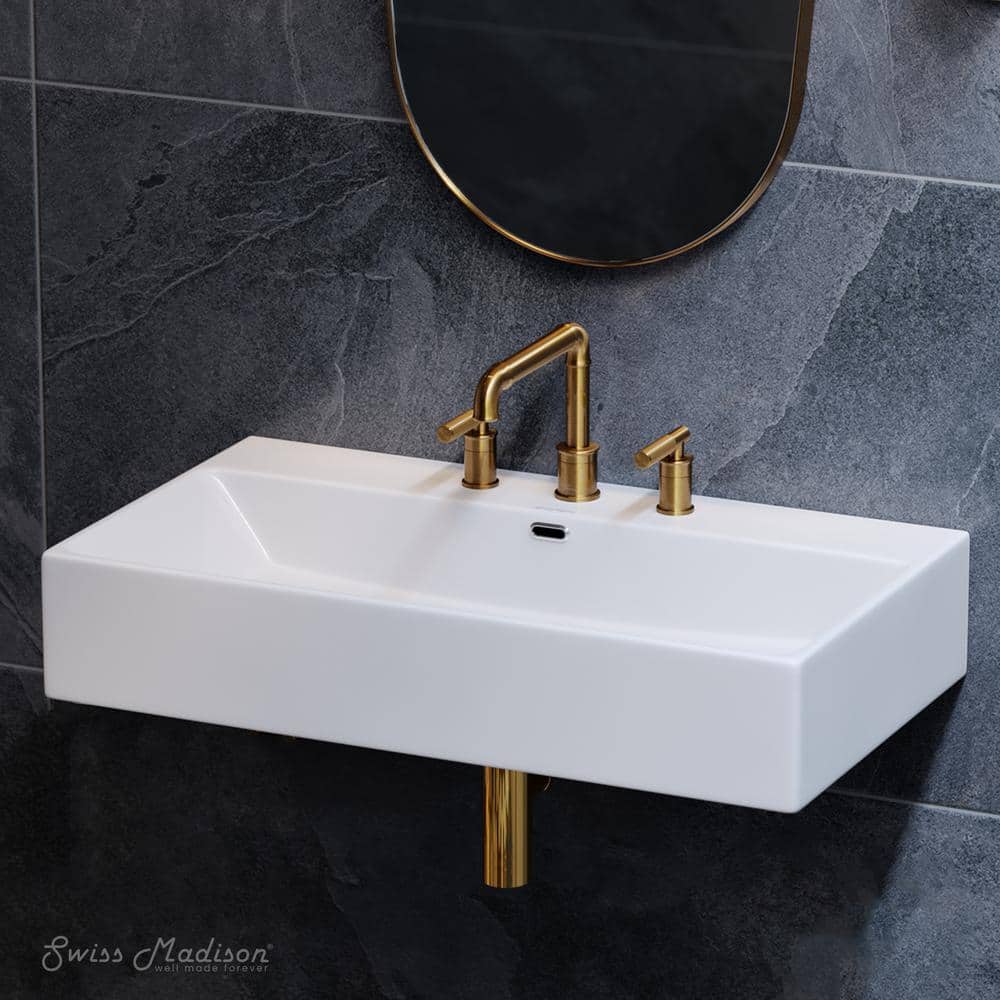 Claire 30" White Ceramic Wall-Mount Rectangular Bathroom Sink