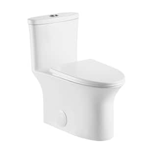 12 in. Rough-In 1-piece 1.6/1.1 GPF Dual Flush Elongated Toilet in White Slow-Close Seat Included