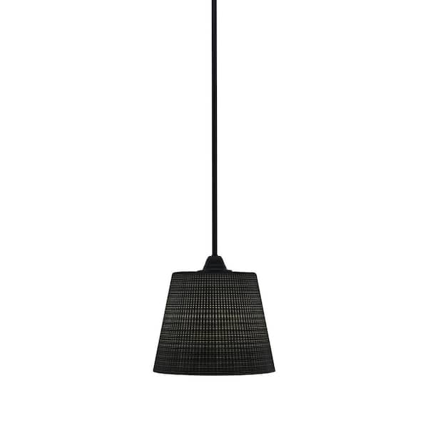 Madison 100-Watt 1-Light Matte Black Shaded Pendant Light with 10 in. Black Matrix Shade, no Bulb Included