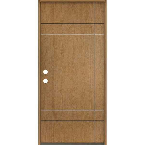 Krosswood Doors SUMMIT Modern 36 in. x 80 in. Right-Hand/Inswing 10-Grid Solid Panel Bourbon Stain Fiberglass Prehung Front Door