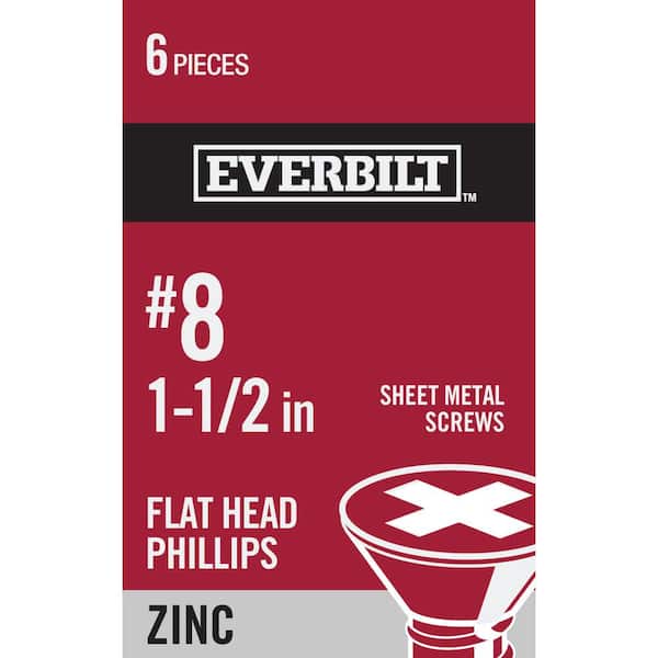 #8 x 1-1/2 in. Zinc Plated Phillips Flat Head Sheet Metal Screw (6-Pack)