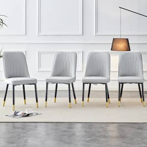 Light Gray PU Faux Leather High Back Upholstered Side Chair with Black/Gold Legs (Set of 4)