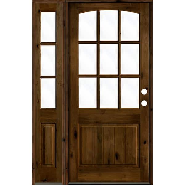 Krosswood Doors 46 in. x 96 in. Knotty Alder Left-Hand/Inswing 9-Lite Clear Glass Provincial Stain Wood Prehung Front Door/Left Sidelite