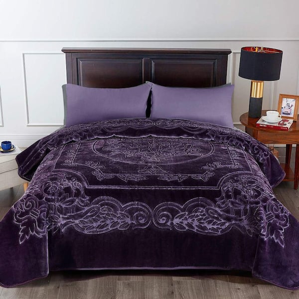 Dark Purple Embossed King Mink Fleece Blanket