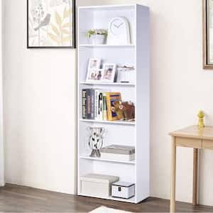 67 in. White MDF 5-Shelfves Standard Bookcase with Storage