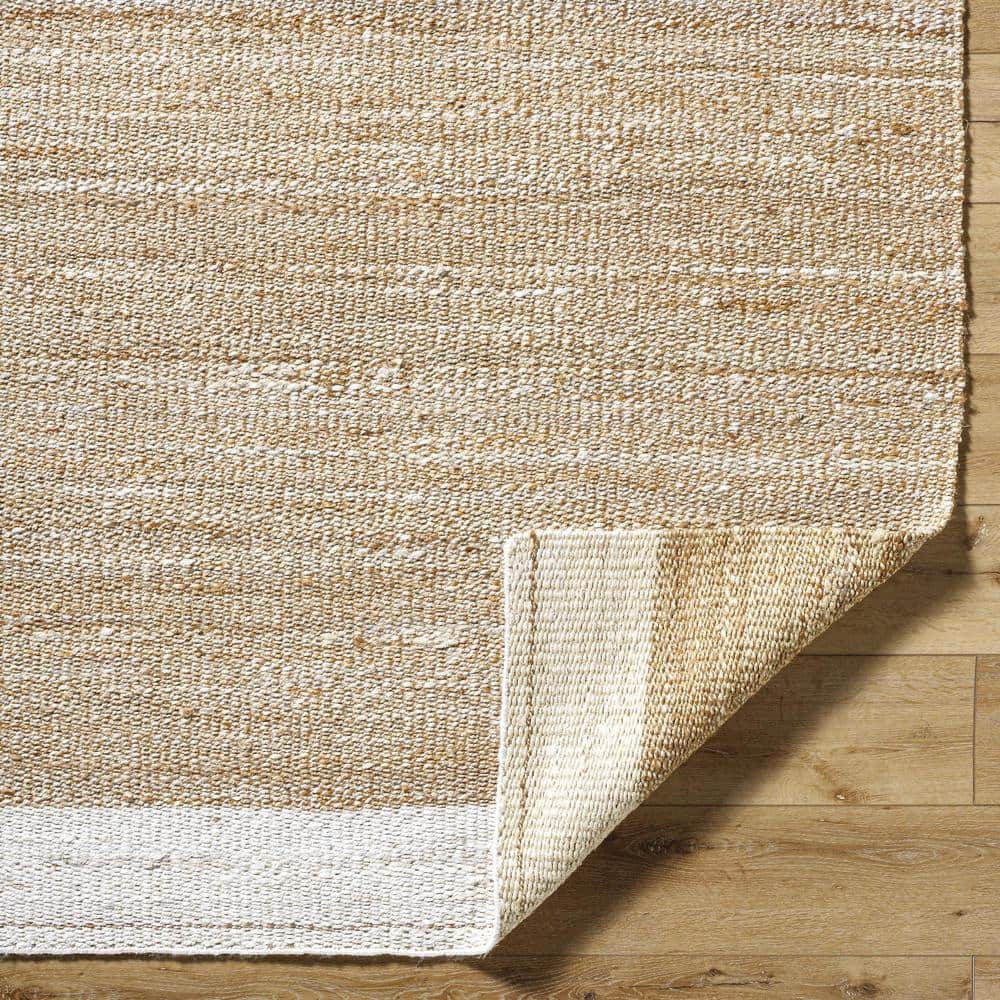 Kamey 9' x 12' Beige and White Flat Woven Synthetic Rug