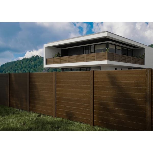 Composite Modern Horizontal Privacy Full Size Fence (6 ft. H x 6 ft. W) Rosewood