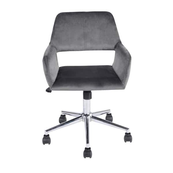 Unbranded Gray Velvet Adjustable Swivel Office Chairs with Arms