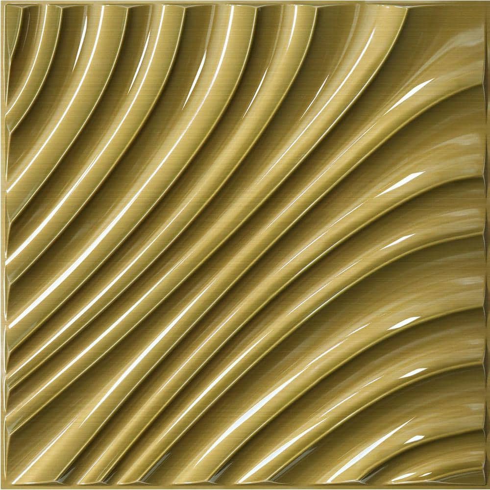 Afoxsos Gold Wave 3D Wall Panels 19.7 in. x19.7 in. Wood Grain Wall