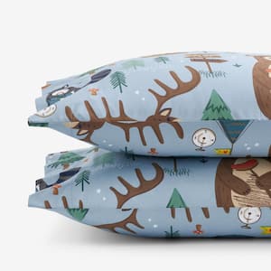 Company Kids Animal Campers Blue Multi Organic Cotton Percale Standard Pillowcases (Set of 2)