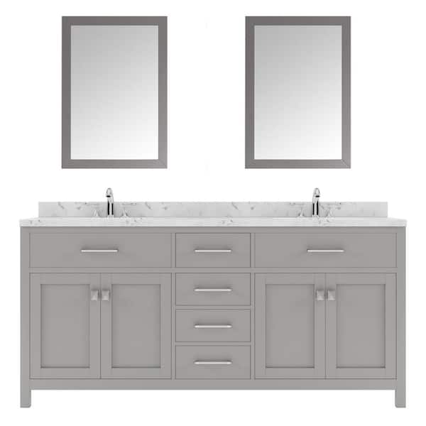 Virtu USA Caroline 72 in. W x 22 in. D x 35 in. H Double Sink Bath Vanity in Gray with Quartz Top and Mirror