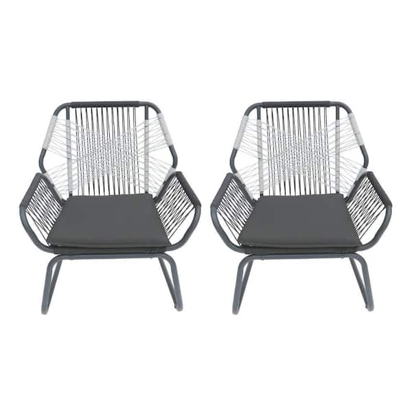Ciao Black Steel Outdoor Lounge Chair with Gray Cushions (Set of 2)