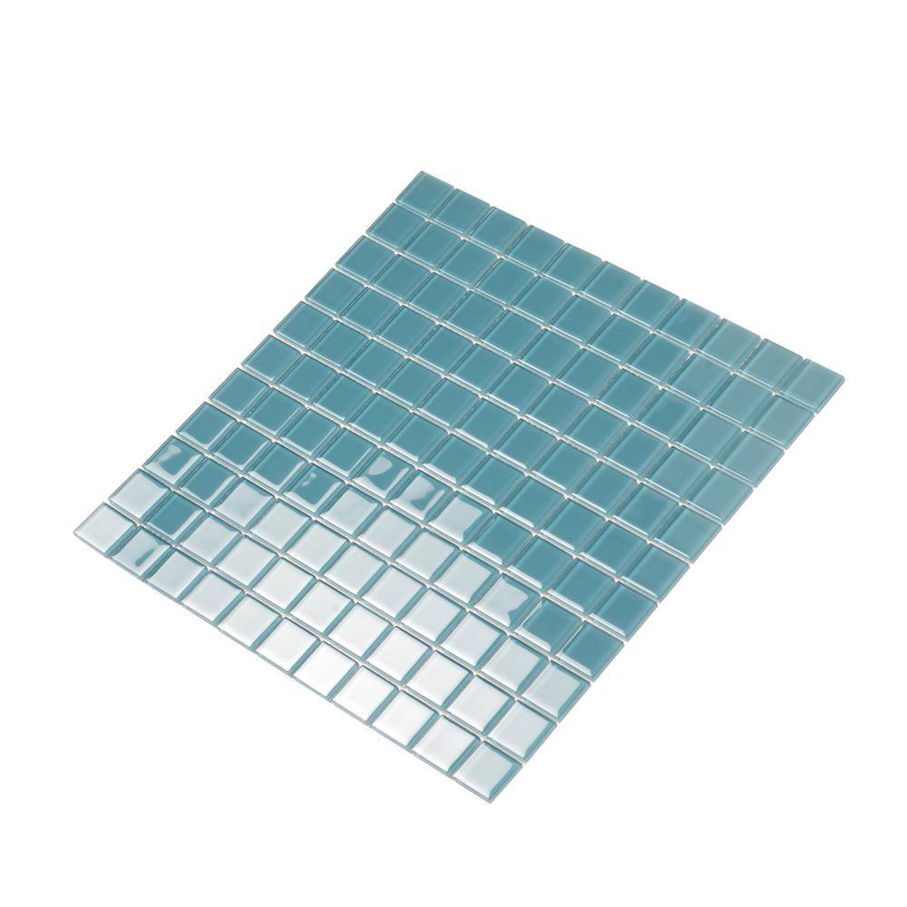 Sea Blue 1x1 Polished Glass Mosaic Tile Sheet