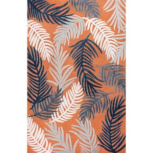 Montego Approximate Rug Size (5 x 8 ft.) High-Low Tropical Palm Orange/Navy/Ivory Indoor/Outdoor Area Rug